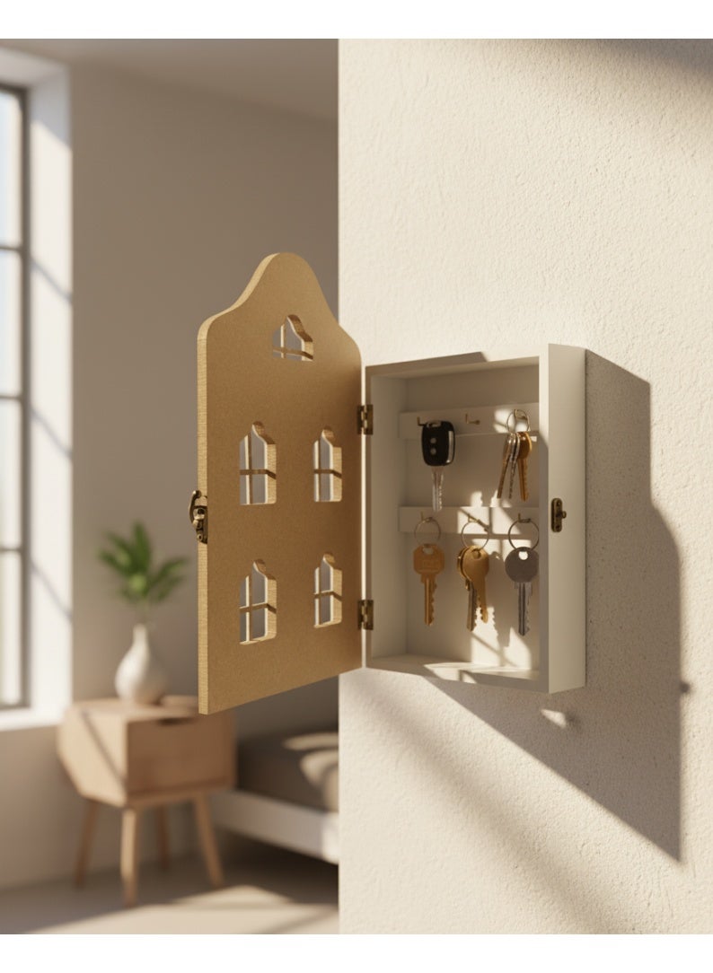 AASAI CART |Wooden Key Cabinet, Wall Mounted Key Holder, Decorative Key Box for Home, Decorative Unique Dutch House Wood Key Cabinet - | Premium Holder With 6-Hooks - Image 2