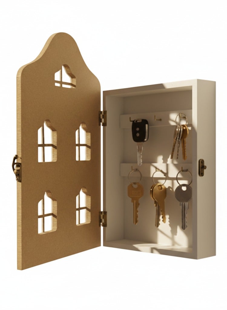 AASAI CART |Wooden Key Cabinet, Wall Mounted Key Holder, Decorative Key Box for Home, Decorative Unique Dutch House Wood Key Cabinet - | Premium Holder With 6-Hooks - Image 1
