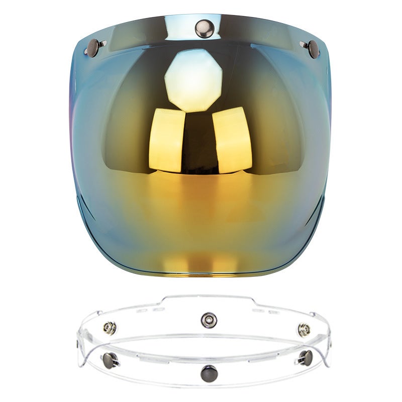 Generic Retro Bubble Visor Motorcycle Helmet Lens Kit Gold transparent bracket
