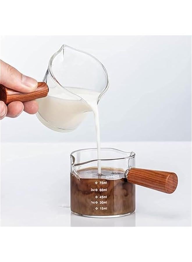 HOOKOR Espresso Measuring Cup 3 oz with Small Glass Wooden Handle Measuring Cup Heat Resistant Glass Coffee Brewing Tool - Image 2