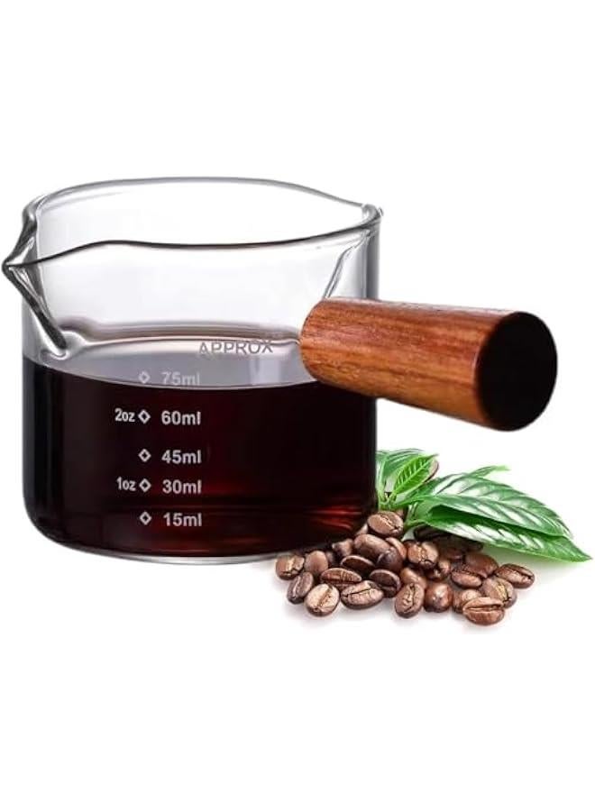 HOOKOR Espresso Measuring Cup 3 oz with Small Glass Wooden Handle Measuring Cup Heat Resistant Glass Coffee Brewing Tool - Image 1