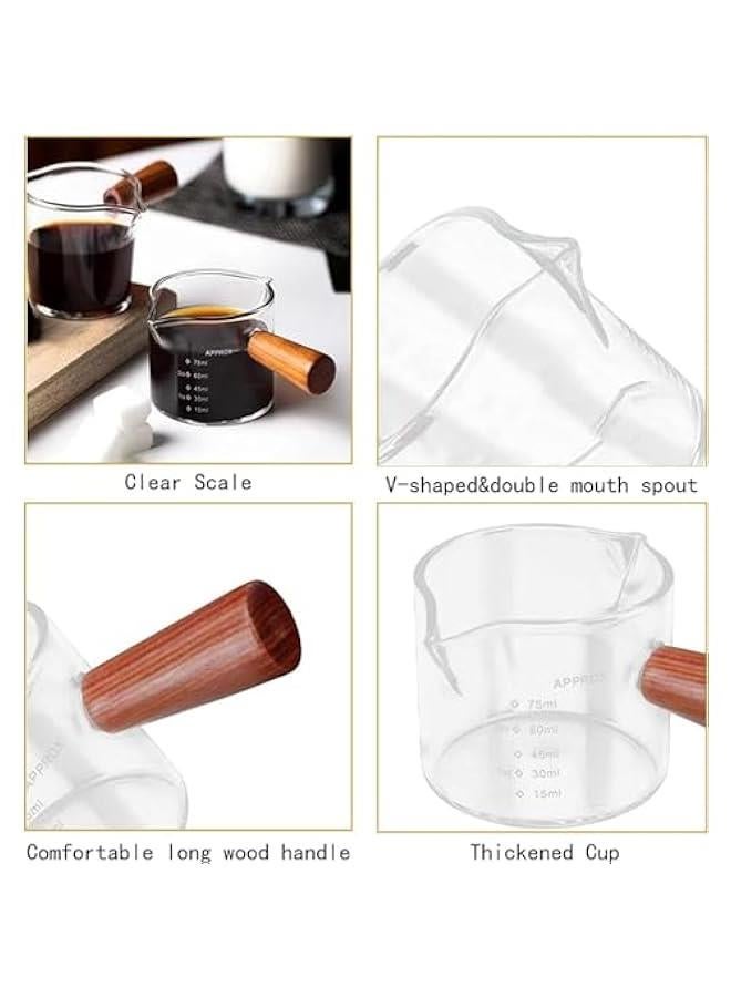 HOOKOR Espresso Measuring Cup 3 oz with Small Glass Wooden Handle Measuring Cup Heat Resistant Glass Coffee Brewing Tool - Image 3