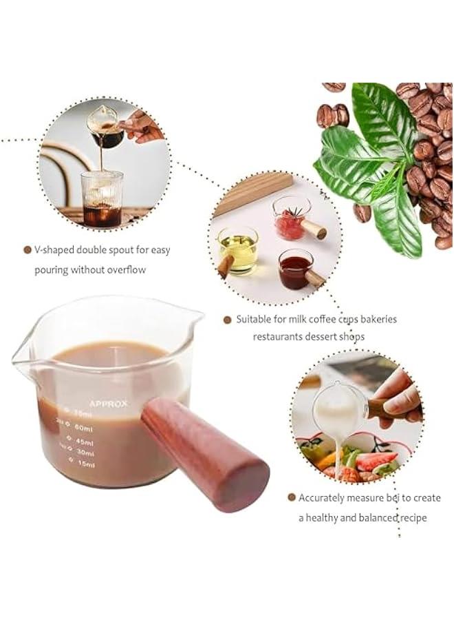 HOOKOR Espresso Measuring Cup 3 oz with Small Glass Wooden Handle Measuring Cup Heat Resistant Glass Coffee Brewing Tool - Image 4