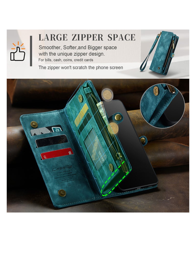 CaseMe Protective Phone Cover Case Wallet Case For Apple iPhone 14 Pro Max, 2 in 1 Detachable Premium Leather Magnetic Zipper Pouch Wristlet Flip Phone Case (Blue)  - Image 5