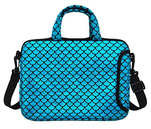 Youda 11.6-Inch Laptop Shoulder Messenger Carrying Bag Case Sleeve For 11" 11.6" 12" 12.5 inch Macbook/Notebook/Ultrabook/Chromebook, Mermaid Scale (Blue) - Image 1
