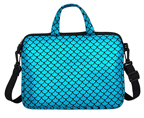 Youda 11.6-Inch Laptop Shoulder Messenger Carrying Bag Case Sleeve For 11" 11.6" 12" 12.5 inch Macbook/Notebook/Ultrabook/Chromebook, Mermaid Scale (Blue) - Image 2