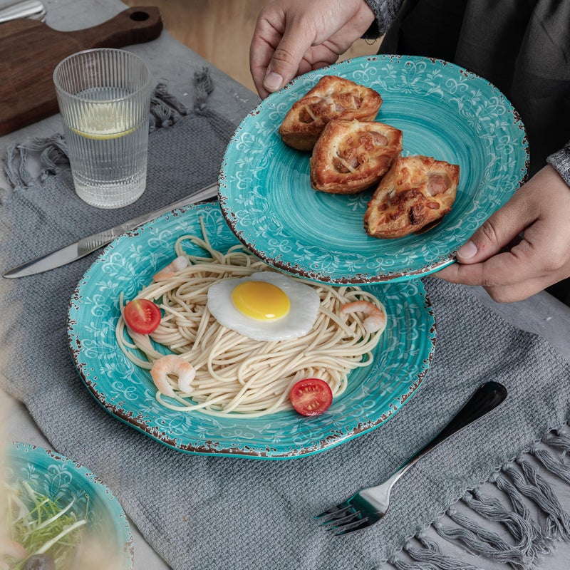 LEHAHA 12pcs Melamine Dinnerware Set .Service for 4, Farmhouse plates and bowls dishes sets, Non-breakable Lightweight Dining Serving Tableware,Great for Party,Camping and RV, Dishwasher Safe, Teal - Image 5