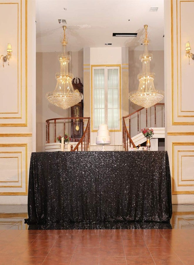 سكوير باي مفرش طاولة مربع الشكل مزين بالترتر، مقاس 90 × 132 بوصة، أسود لامع، مناسب لحفلات الزفاف والهالوين - Image 4