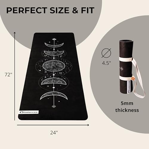 balancea Yoga Mat With Strap 5mm Non Slip Suede & TPE - Moon Black Eco-Friendly Fitness & Exercise Mat for Home Gym, Pilates, Hot Yoga, and Meditation - Lightweight Durable 72 x 24 inch Workout Mat for Women, Men - Image 4