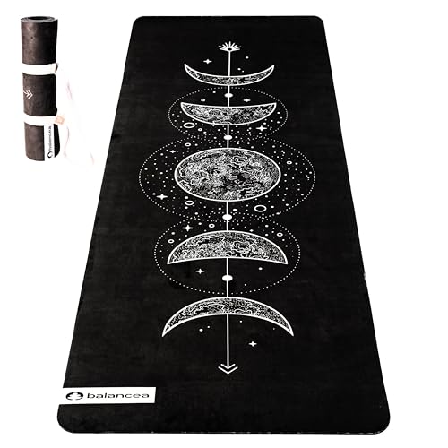 balancea Yoga Mat With Strap 5mm Non Slip Suede & TPE - Moon Black Eco-Friendly Fitness & Exercise Mat for Home Gym, Pilates, Hot Yoga, and Meditation - Lightweight Durable 72 x 24 inch Workout Mat for Women, Men - Image 1
