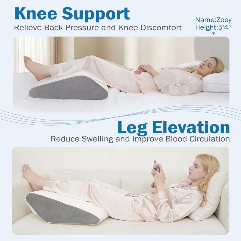 Vekkia Knee Pillow for Back Sleeping, 7" Wedge Pillow for Knees & Leg, Versatile Wedge with Dual Handles,Comfortable Support for Post-Surgery, Lower Back&Hip Pain Relief, Blood Circulation, Swelling - Image 3