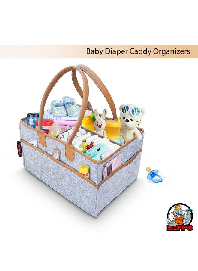 Hippo Cute Diaper Caddy Bag With Leather Reinforced Edges For Smart Mothers Baby Diaper Caddy Organizers Baby Wipes Felt Storage Nursery Foldable And Portable (Large Grey Design2)  - Image 4