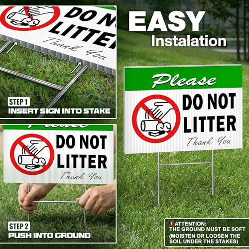 DIMARONGTON Please Do Not Litter Sign, 14x10 DS Coroplast No Dumping Signs with Stake, UV Protected, Weatheproof - Image 5