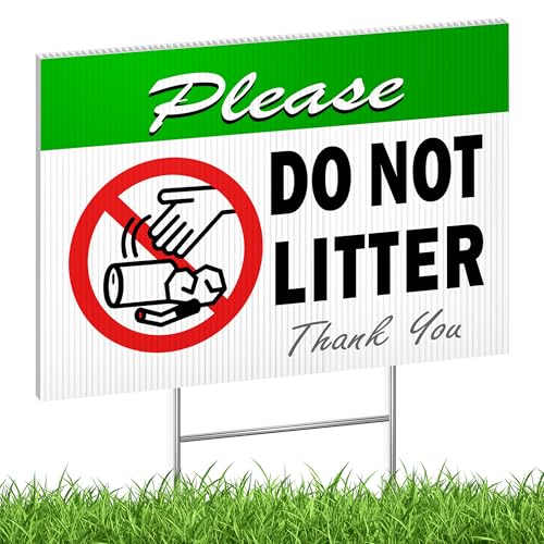 DIMARONGTON Please Do Not Litter Sign, 14x10 DS Coroplast No Dumping Signs with Stake, UV Protected, Weatheproof - Image 1