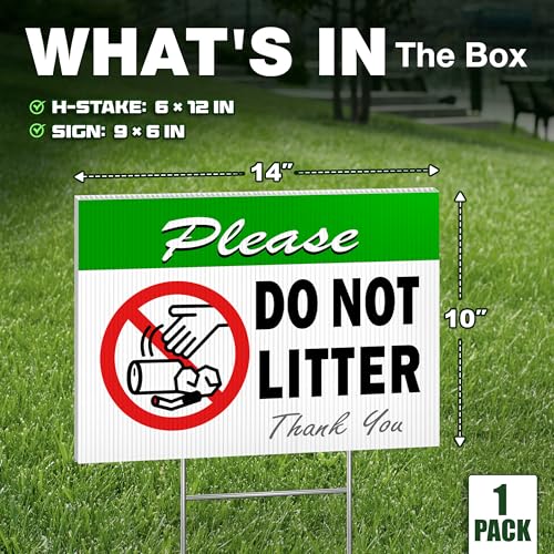 DIMARONGTON Please Do Not Litter Sign, 14x10 DS Coroplast No Dumping Signs with Stake, UV Protected, Weatheproof - Image 2