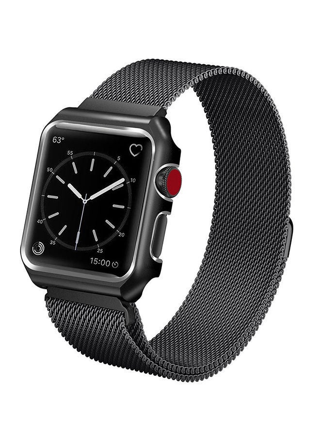 NIBEMINENT Interchangeable Band With Protective Case For Apple Watch Series 1/2/3 42mm Black  - Image 2
