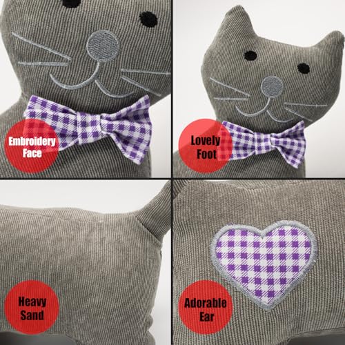 SANFERGE Cute Decorative Door Stopper for Home and Office Floor Door Stops Fabric Animal Weighted Heavy Wall Protectors Gray Purple Cat - Image 3