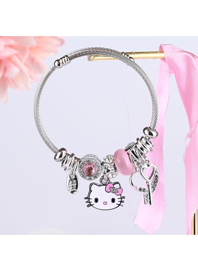 هالو كيتي قابل للتعديل القط نمط الفولاذ المقاوم للصدأ سوار لطيف الصداقة مجوهرات هدية للفتيات المألوف طالب الإكسسوار - Image 4
