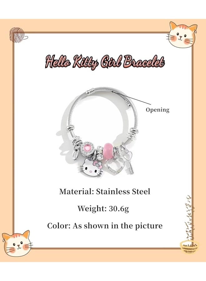 هالو كيتي قابل للتعديل القط نمط الفولاذ المقاوم للصدأ سوار لطيف الصداقة مجوهرات هدية للفتيات المألوف طالب الإكسسوار - Image 2