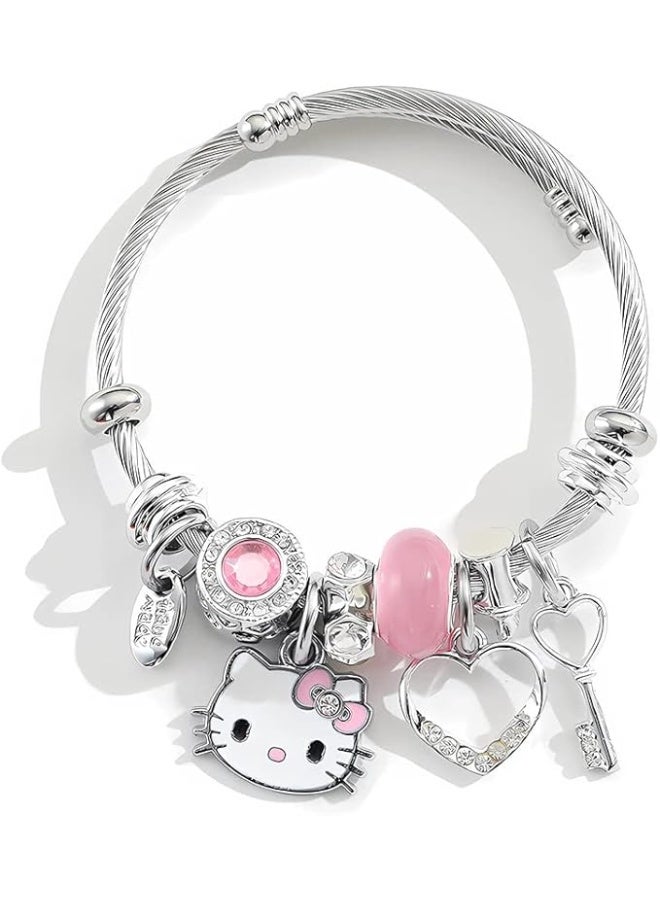 هالو كيتي قابل للتعديل القط نمط الفولاذ المقاوم للصدأ سوار لطيف الصداقة مجوهرات هدية للفتيات المألوف طالب الإكسسوار - Image 1