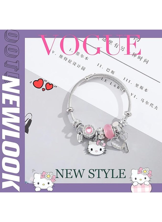 هالو كيتي قابل للتعديل القط نمط الفولاذ المقاوم للصدأ سوار لطيف الصداقة مجوهرات هدية للفتيات المألوف طالب الإكسسوار - Image 3