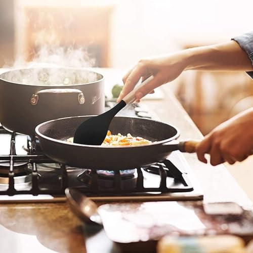 P-Plus International Wooden Handles BPA Free Non Toxic Silicone Turner Spatula Spoon Kitchen Gadgets Utensil Set for Nonstick Cookware (Black, Pack of 1) - Image 5