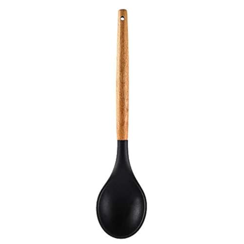 P-Plus International Wooden Handles BPA Free Non Toxic Silicone Turner Spatula Spoon Kitchen Gadgets Utensil Set for Nonstick Cookware (Black, Pack of 1) - Image 1