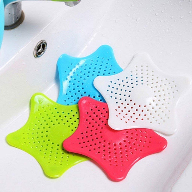 Styxon/Silicone Star Shaped Sink Filter Bathroom Hair Catcher, Drain Strainers Cover Trap Basin -Set of 4, 15 x 15 x 0.5 cm, Multicolor - Image 1