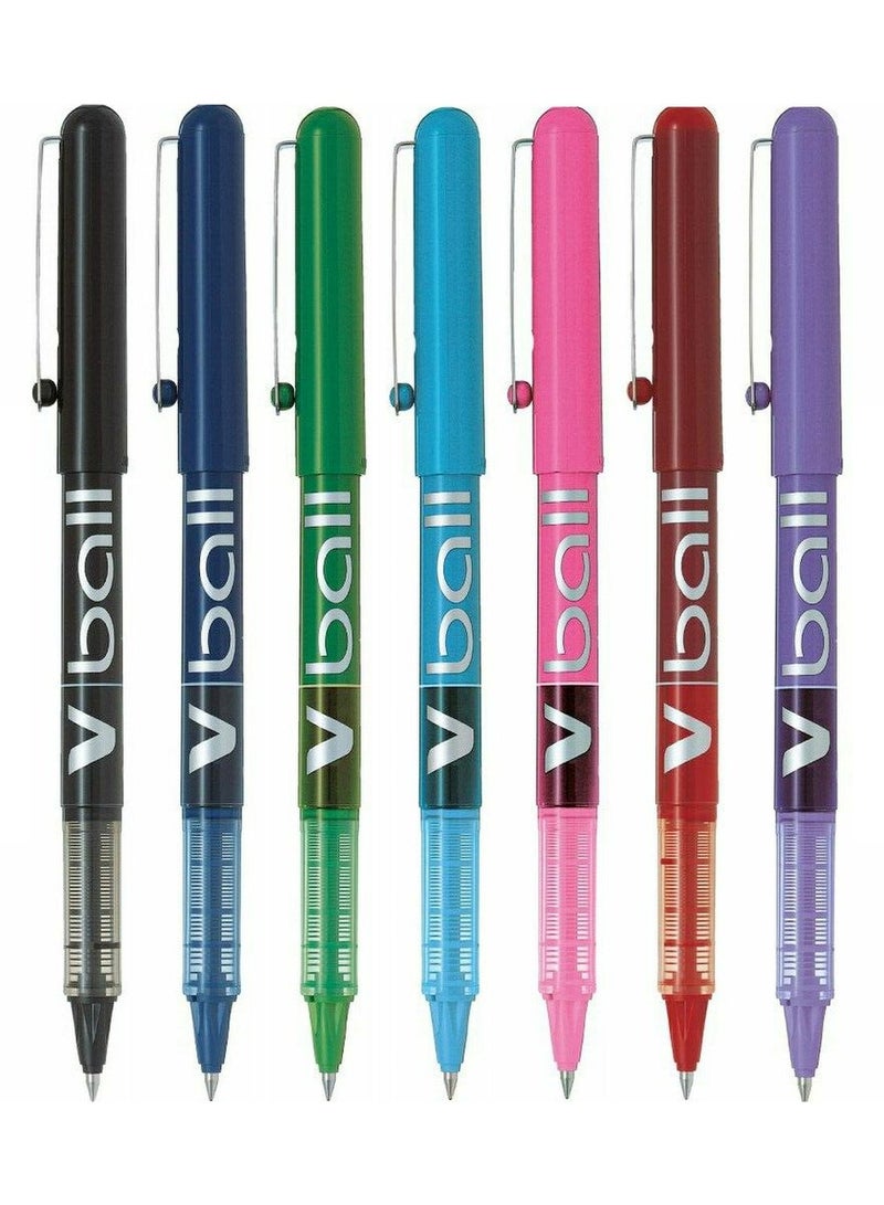 Pilot V-Ball 0.5mm Liquid Ink Pen Set - 7 - BL-VB5 Black/Blue/Red/Green/Pink/Mauve/Light Blue - Image 1
