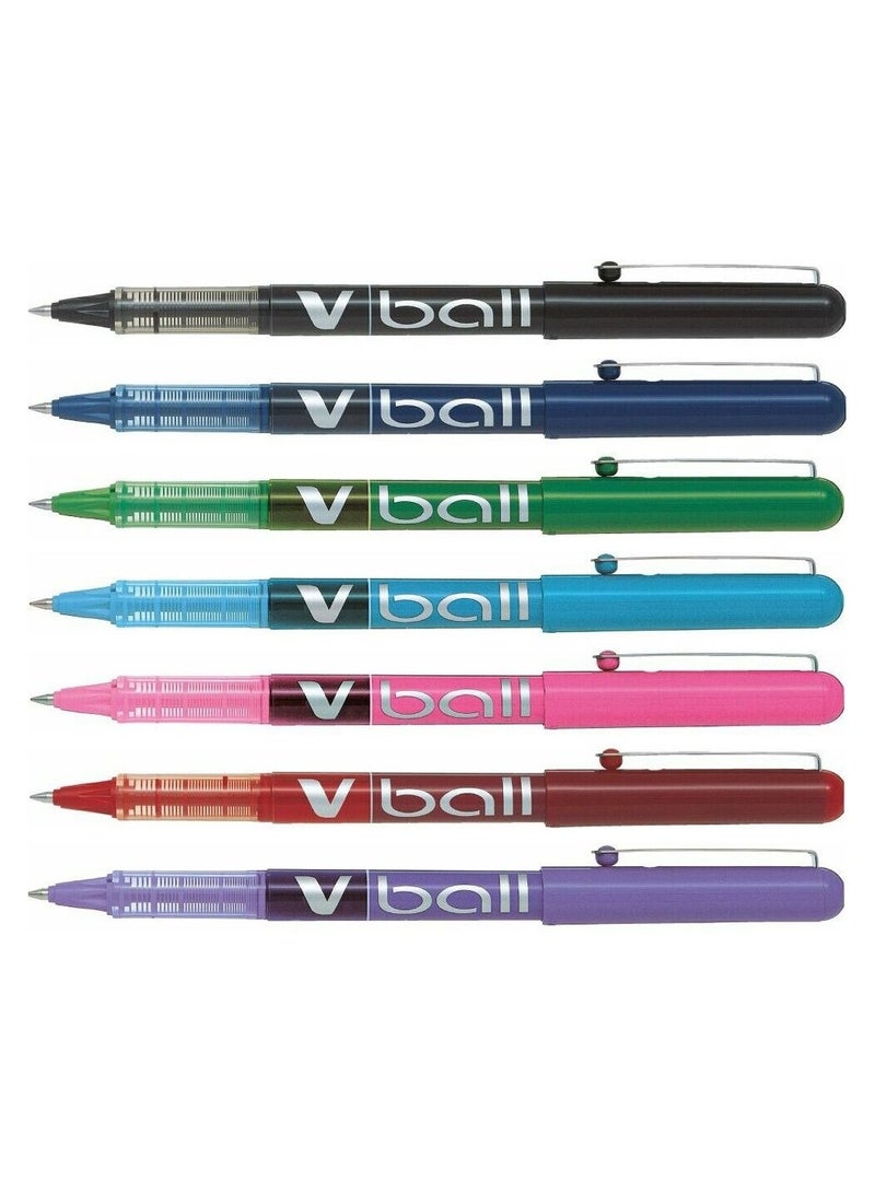 Pilot V-Ball 0.5mm Liquid Ink Pen Set - 7 - BL-VB5 Black/Blue/Red/Green/Pink/Mauve/Light Blue - Image 2