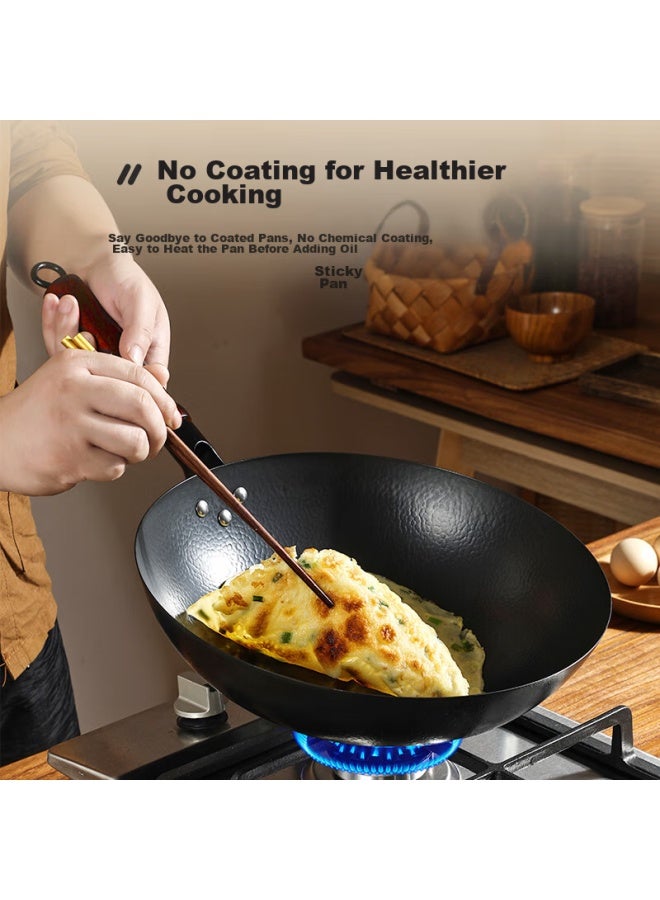 Gold Deposit Jin Cun Zhangqiu Wok Iron Pan, Uncoated, For Home Cooking, Round Bottom, Non-stick, Traditional Forged Cast Iron Pan, Pre-seasoned - Image 2
