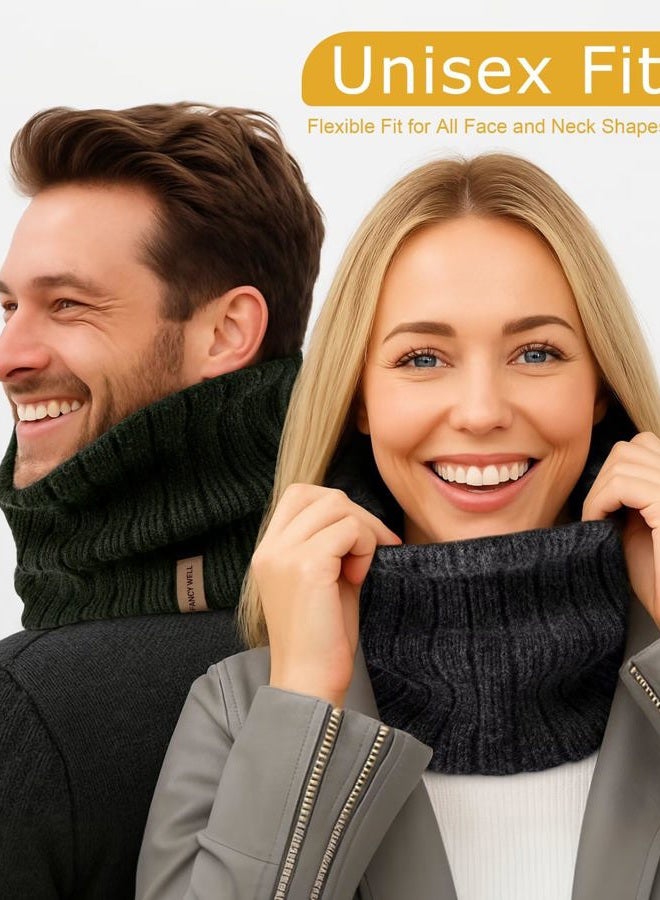FANCY WELL Winter Neck Gaiter for Men & Women – Fleece Lined Neck Warmer, Soft & Stretchy Face Cover Scarf for Cold Weather, Military Green, Khaki & Charcoal, 8.27inX9.84in - Image 2