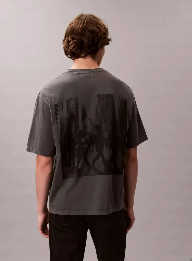 CALVIN KLEIN Gray Pinstripe Blur City Graphic Relaxed T-Shirt for Men | Best Price UAE
