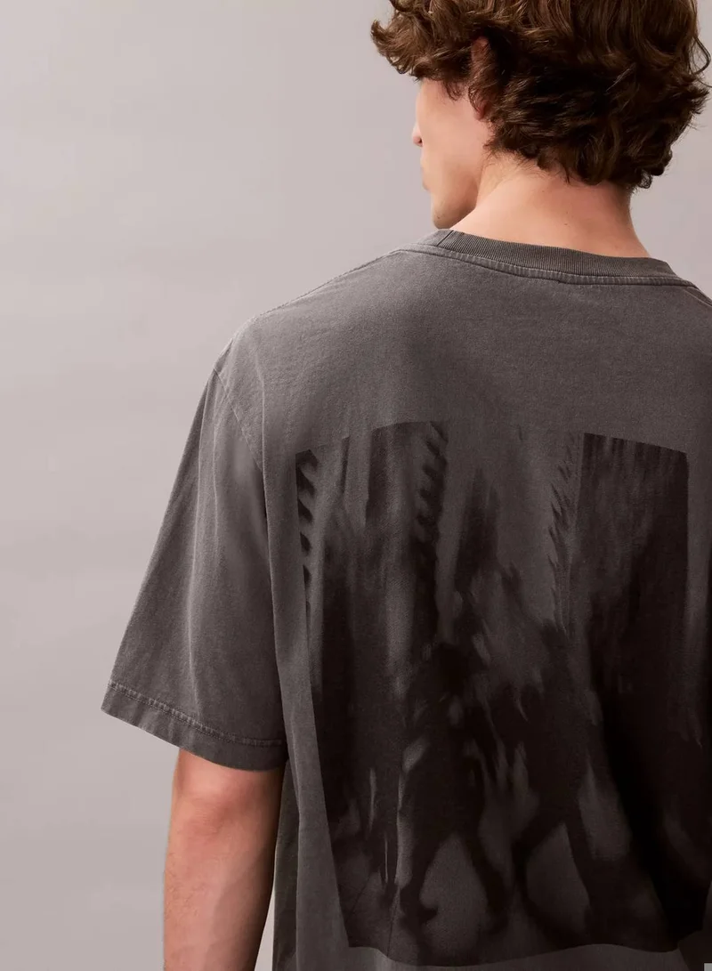CALVIN KLEIN Gray Pinstripe Blur City Graphic Relaxed T-Shirt for Men | Best Price UAE