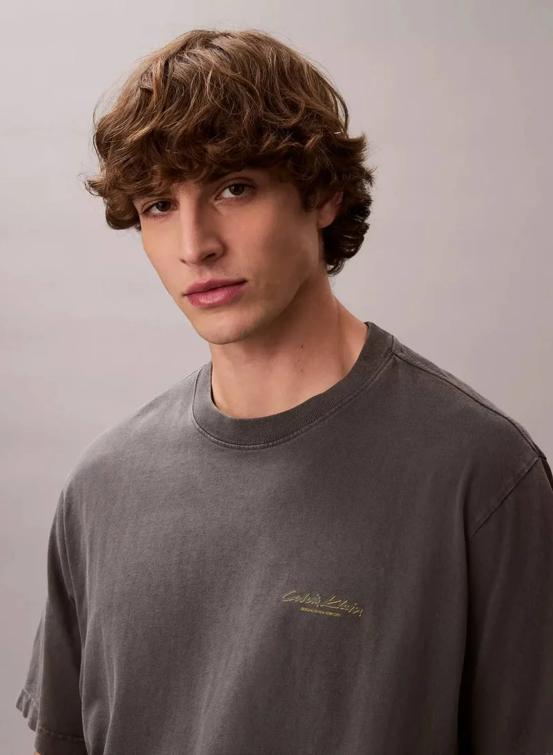 CALVIN KLEIN Gray Pinstripe Blur City Graphic Relaxed T-Shirt for Men | Best Price UAE