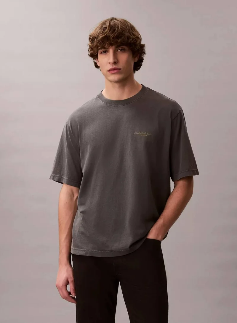 CALVIN KLEIN Gray Pinstripe Blur City Graphic Relaxed T-Shirt for Men | Best Price UAE