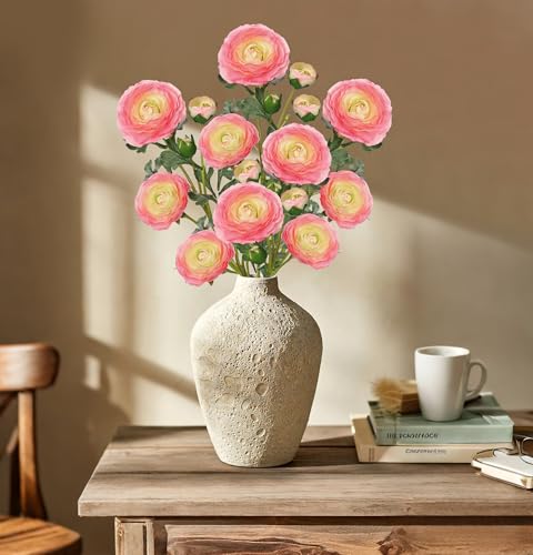 Briful Pink Ranunculus Artificial Flowers Bouquets, Set of 5 25.9'' Long Stems Faux Peony, Real Touch Spring Summer Floral Arrangement for Home Decor Wedding Vase Filler DIY Crafts - Image 4