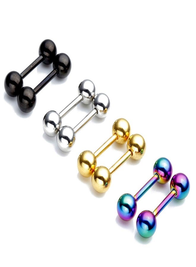 Zysta 4 Pairs Stainless Steel 14/16G Mixed Colors Body Piercing Barbells 6-16mm Post Studs Earring NippleTongue Helix Tragus Cartilage Labret Medusa Lip Eyebrow Straight Bar Ball Screw …, Metal - Image 1