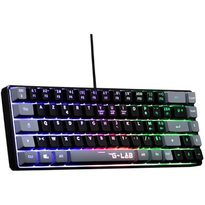 GLAB THE G-LAB KEYZ HYDROGEN 60% GAMER KEYBOARD, SEMI-MECHANICAL WIRED AZERTY, MULTI-COLOR BACKLIGHT - SILENT MINI GAMER KEYBOARD, TKL COMPACT FORMAT - PC/PS5 - BLACK/GREY - Image 1