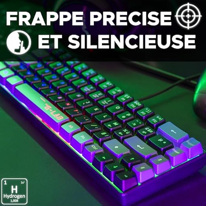 GLAB THE G-LAB KEYZ HYDROGEN 60% GAMER KEYBOARD, SEMI-MECHANICAL WIRED AZERTY, MULTI-COLOR BACKLIGHT - SILENT MINI GAMER KEYBOARD, TKL COMPACT FORMAT - PC/PS5 - BLACK/GREY - Image 3