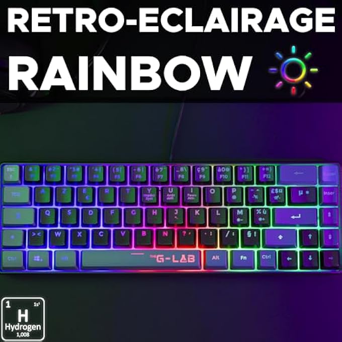 GLAB THE G-LAB KEYZ HYDROGEN 60% GAMER KEYBOARD, SEMI-MECHANICAL WIRED AZERTY, MULTI-COLOR BACKLIGHT - SILENT MINI GAMER KEYBOARD, TKL COMPACT FORMAT - PC/PS5 - BLACK/GREY - Image 2