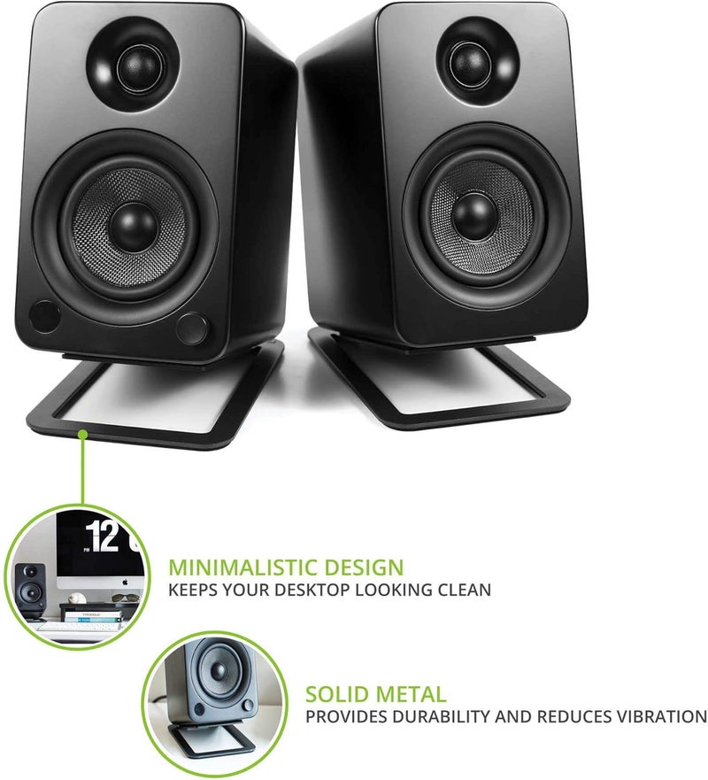Kanto S4 Tilted Desktop Speaker Stands for Medium Bookshelf Speakers & Mid-Size 3”-4” Studio Monitors | Supports 8 lbs | Damping Foam Padding | ¼”-20 Mounting | Pair | Black - Image 2