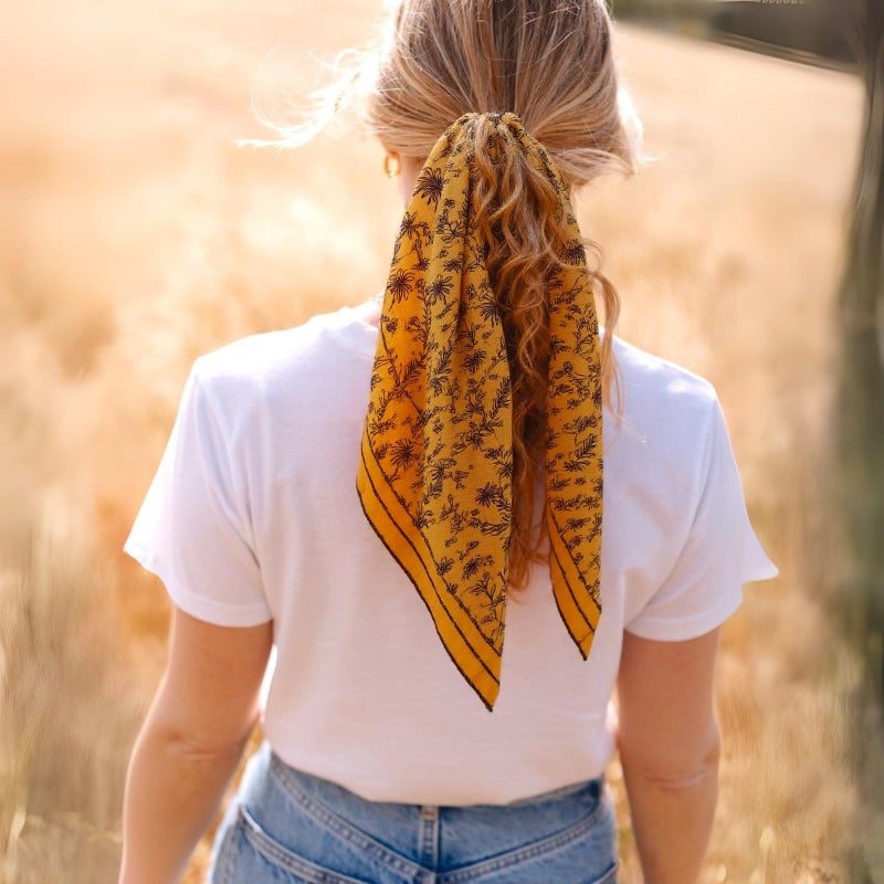 THENEXTLOVE Soft Cotton Viscose Bandana 22''x22'' for Women and Men Multi-purpose Headband Hair Scarf Handkerchief as Gifts(A5-Yellow) - Image 4