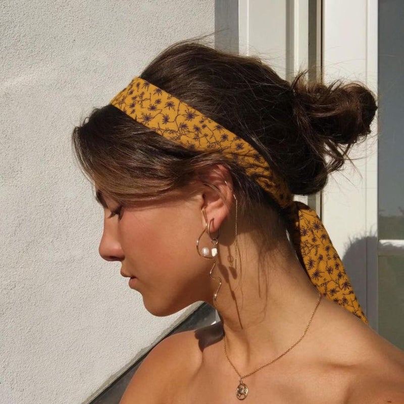 THENEXTLOVE Soft Cotton Viscose Bandana 22''x22'' for Women and Men Multi-purpose Headband Hair Scarf Handkerchief as Gifts(A5-Yellow) - Image 3
