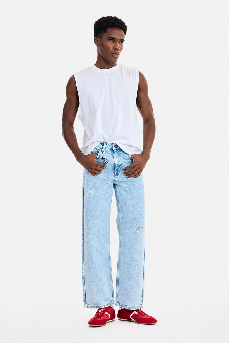 سنيتش White Solid Sleeveless Casual T-Shirt