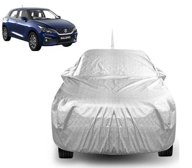 Auto Hub Waterproof Car Cover Compatible with Maruti Baleno with Mirror & Antenna Pocket, Soft Cotton Lining, Waterproof Baleno Car Cover- Metallic Silver - Image 1