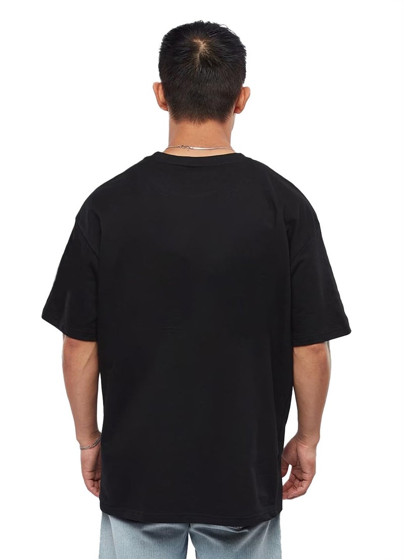 LEOTUDE Men's Oversized Half Sleeve Round Neck Cottonblend Tshirt (FS49_BLK_Batman_P_Black_S) - Image 3