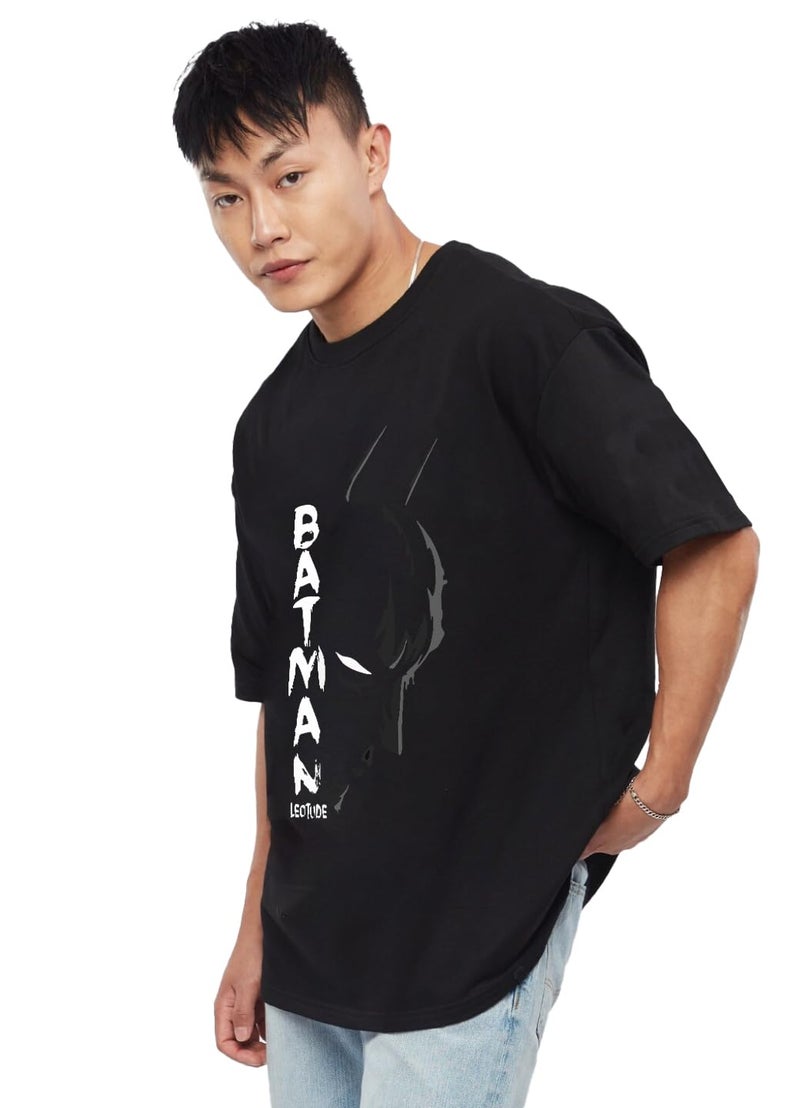 LEOTUDE Men's Oversized Half Sleeve Round Neck Cottonblend Tshirt (FS49_BLK_Batman_P_Black_S) - Image 2