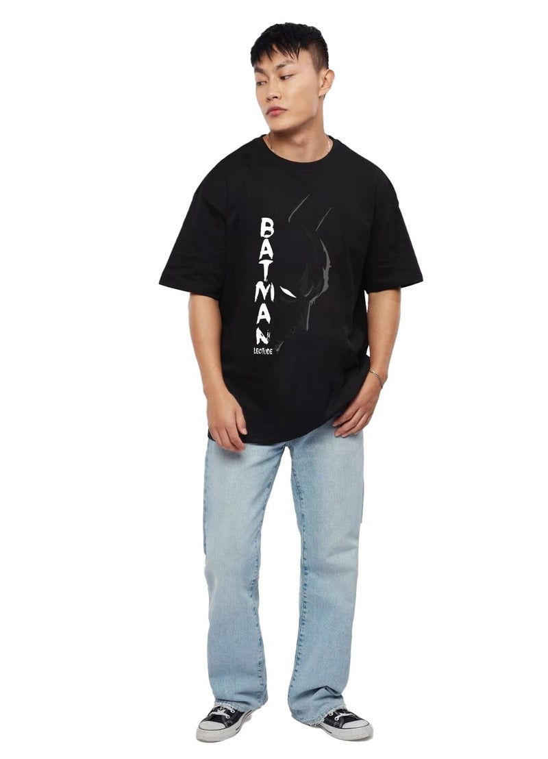 LEOTUDE Men's Oversized Half Sleeve Round Neck Cottonblend Tshirt (FS49_BLK_Batman_P_Black_S) - Image 4
