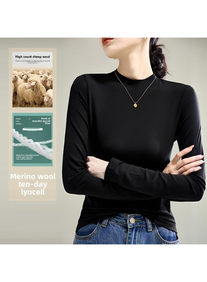 Tencel Wool Semi-high Collar Base Shirt Women's Inner 2024 Autumn And Winter New Long Sleeve T-shirt Slim Top